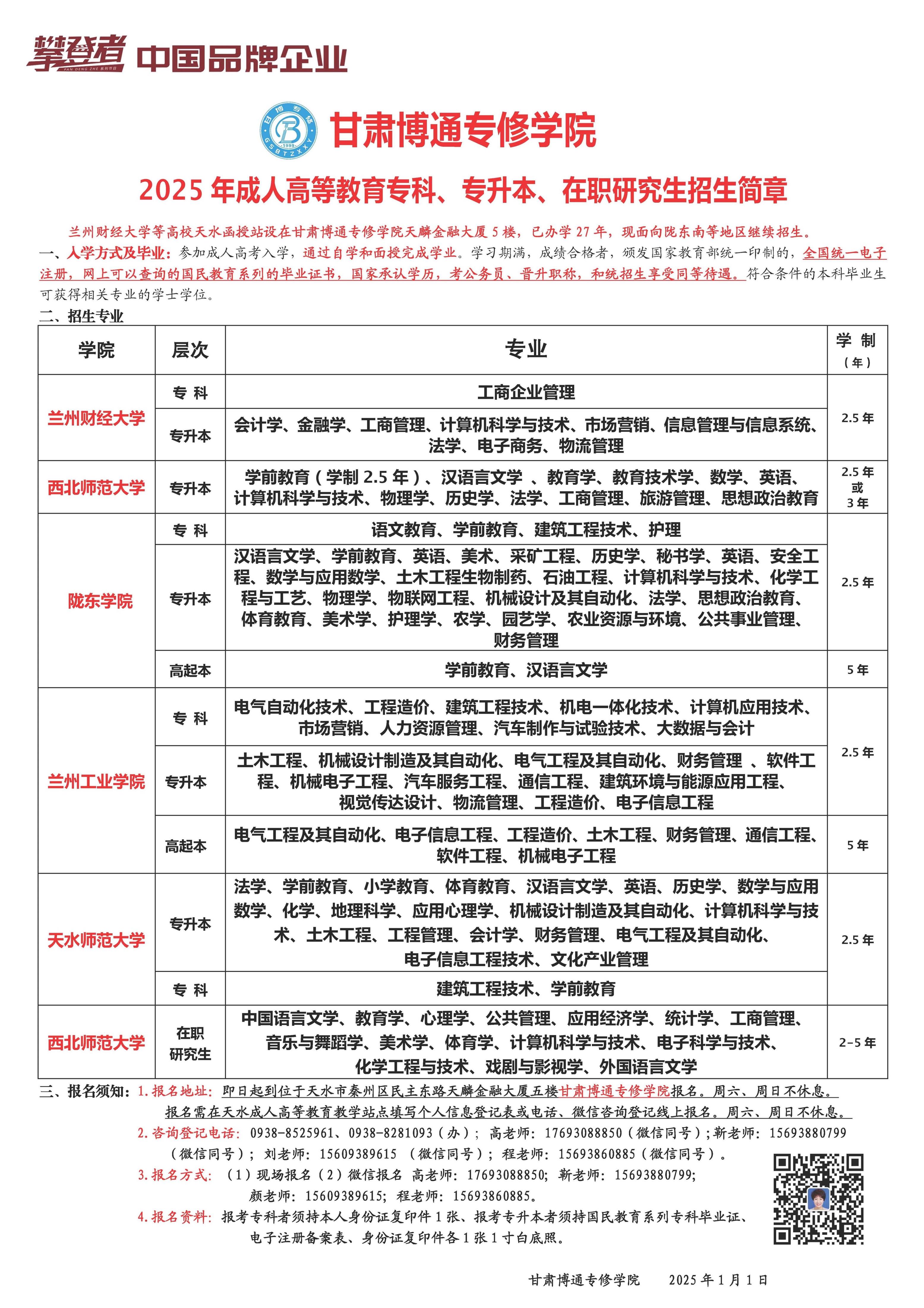 2025年(5所）函授招生簡章函授